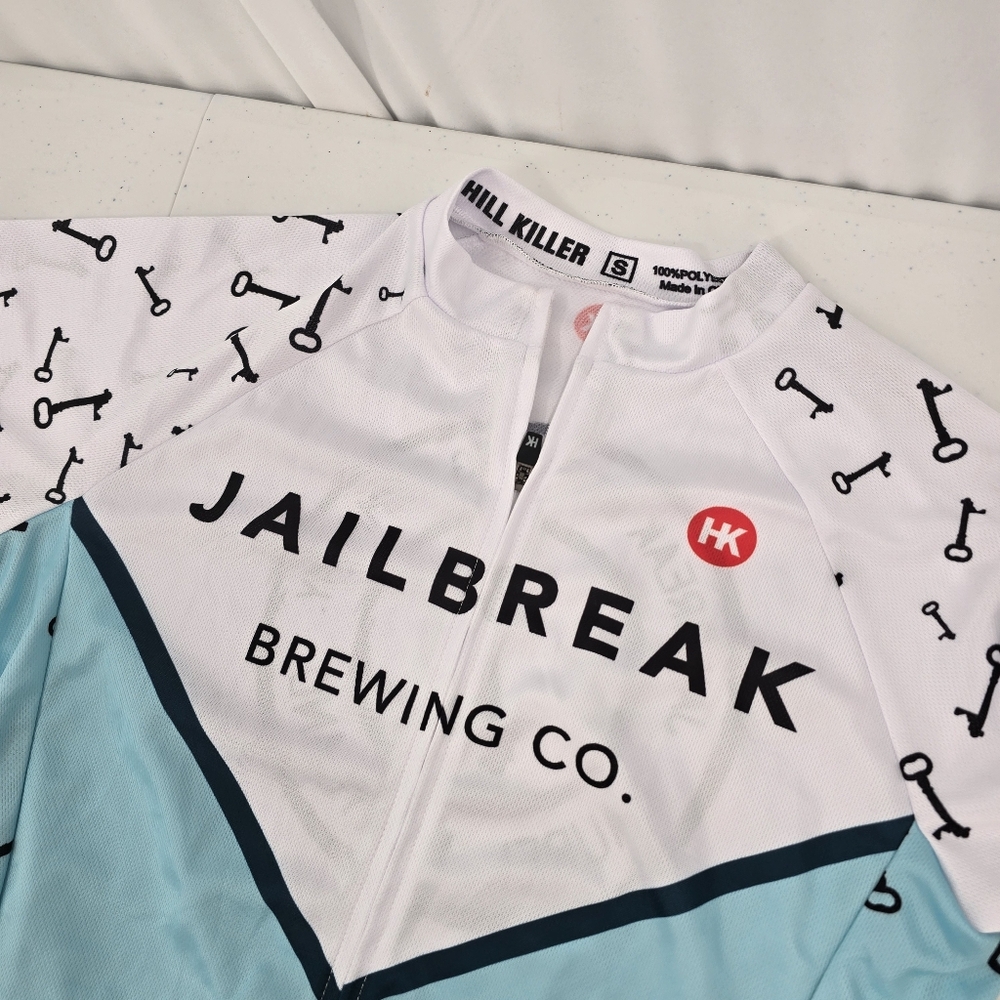 Hill Killer Women's Small Full-Zip Bicycling Jersey Blue White Jailbreak Brewing